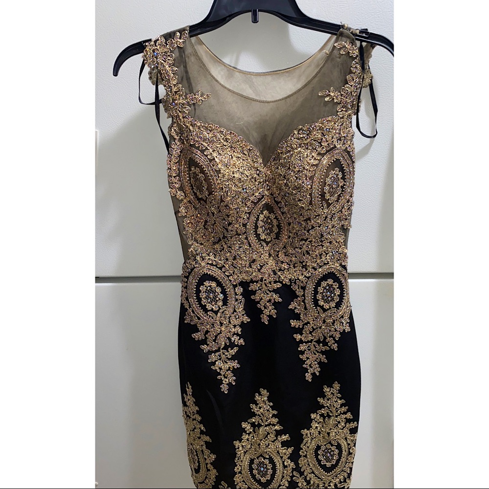 Promgirl black and gold beaded dress